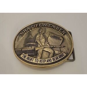 Vintage NRA Life Member Brass Belt Buckle Jadco 2nd Amendment USA